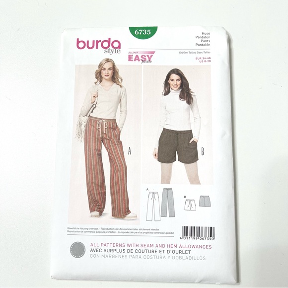 Burda Style Other - Burda Style 6735 Easy Pants & Shorts Pattern
